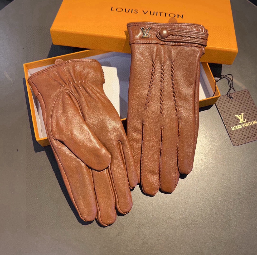 LV Gloves In Brown Orange Lambskin 456343