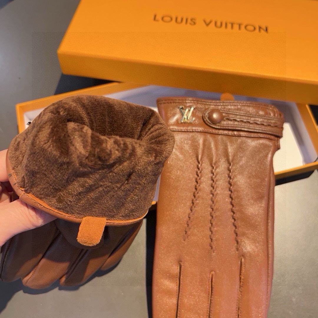 LV Gloves In Brown Orange Lambskin 456343