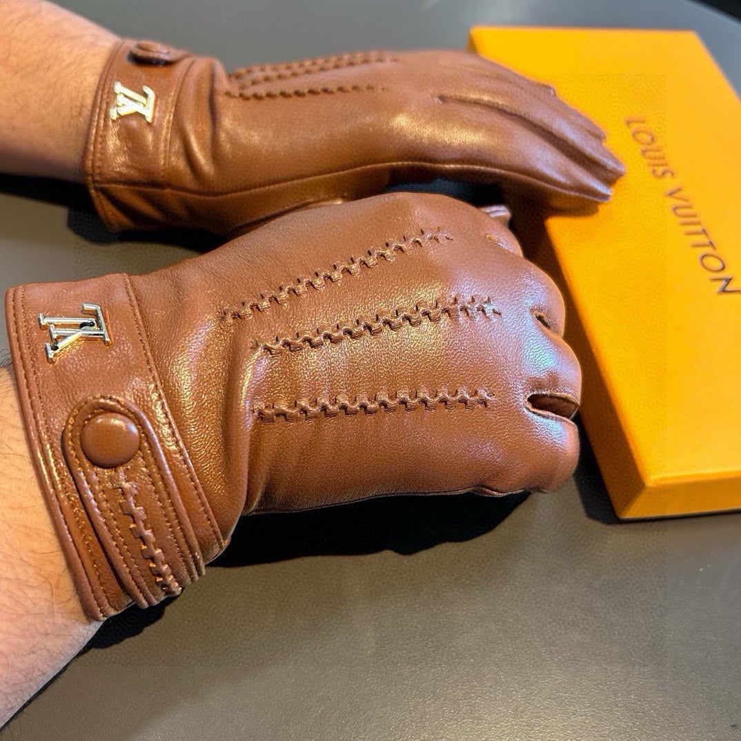 LV Gloves In Brown Orange Lambskin 456343