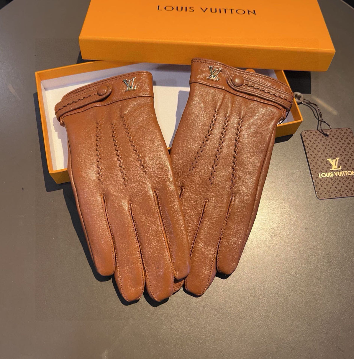 LV Gloves In Brown Orange Lambskin 456343