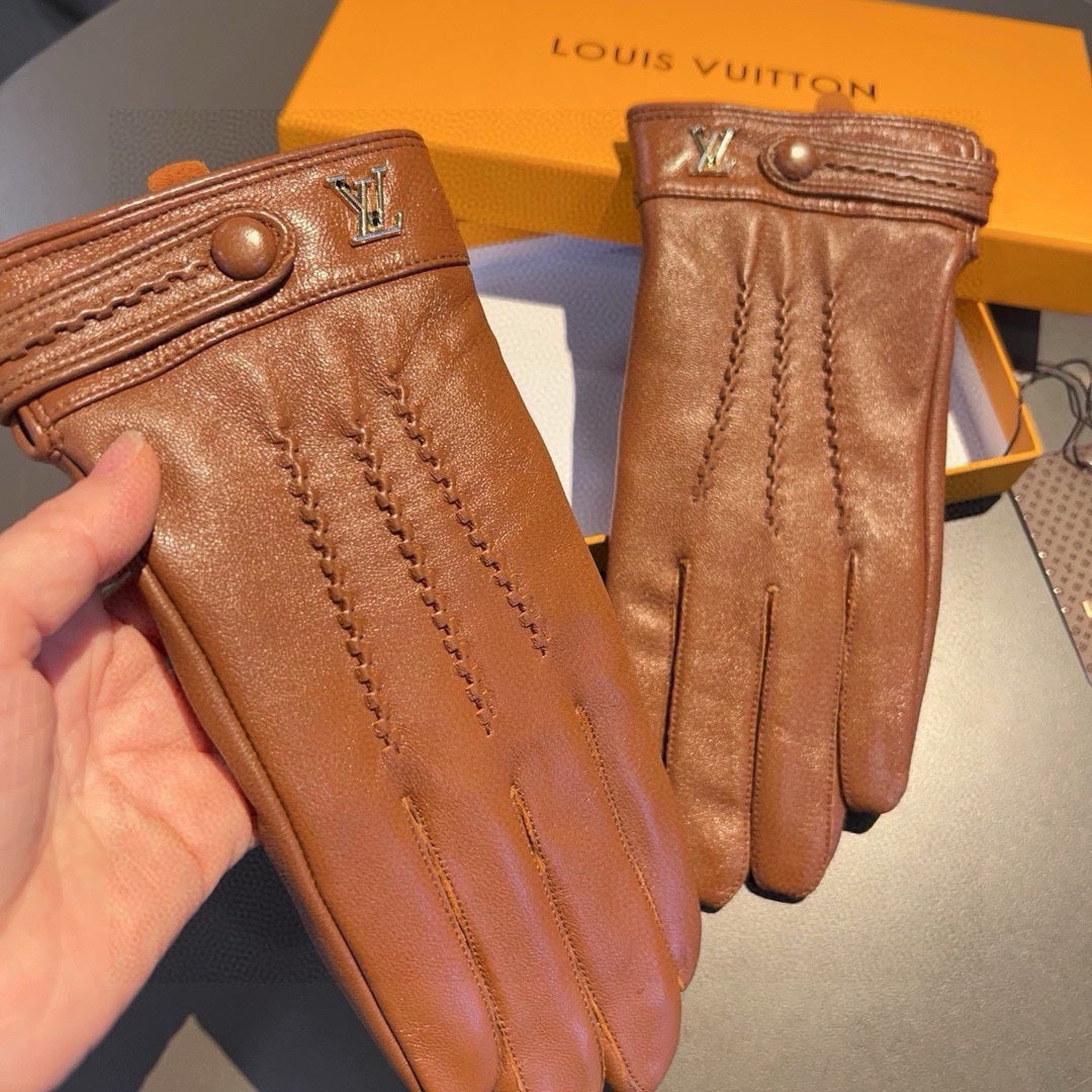 LV Gloves In Brown Orange Lambskin 456343