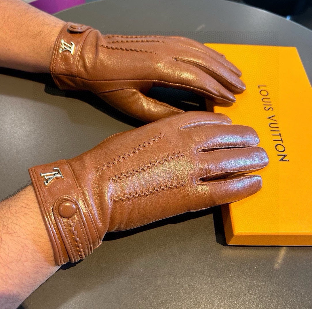 LV Gloves In Brown Orange Lambskin 456343