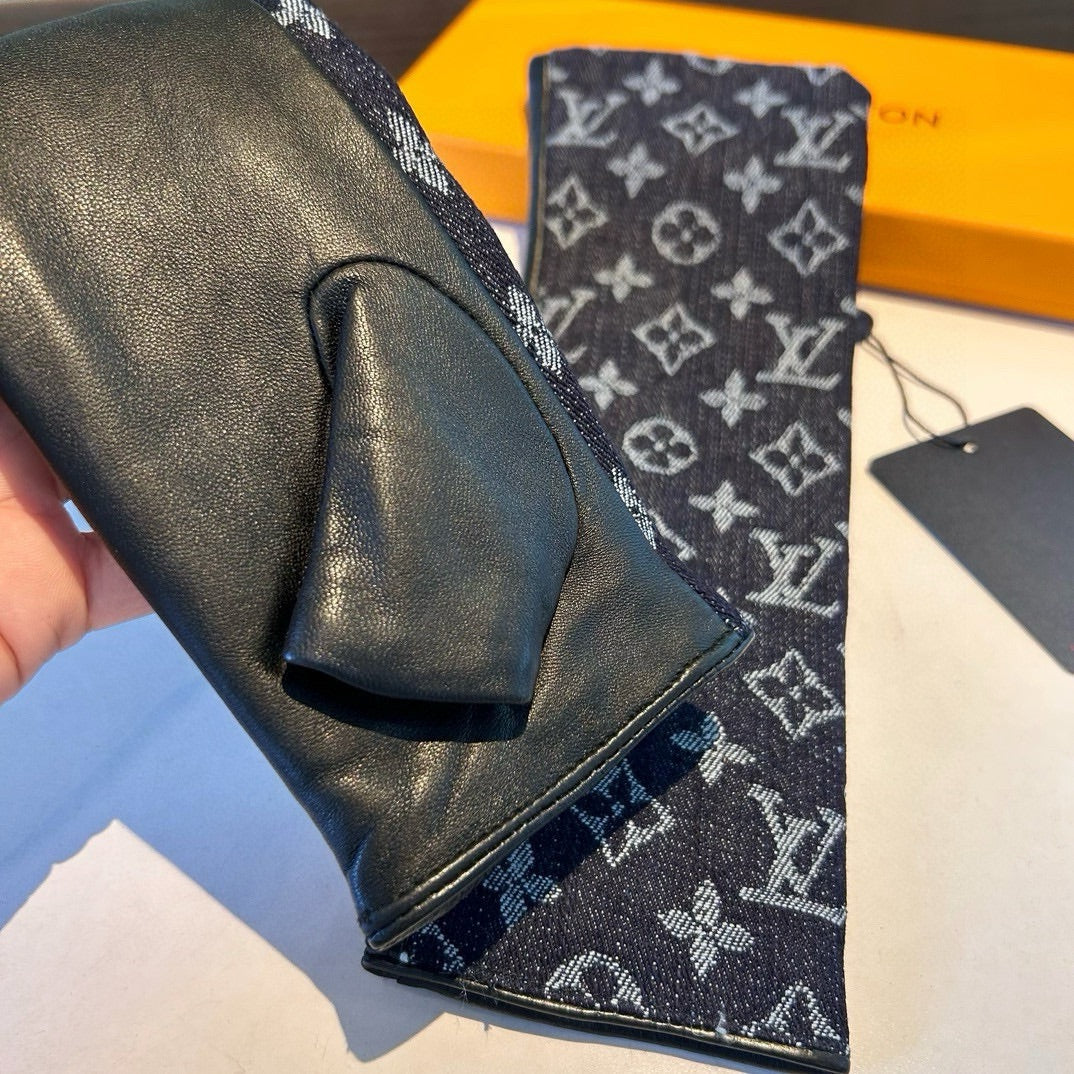 LV Long Gloves In Black Monogram Denim Fabric 465794