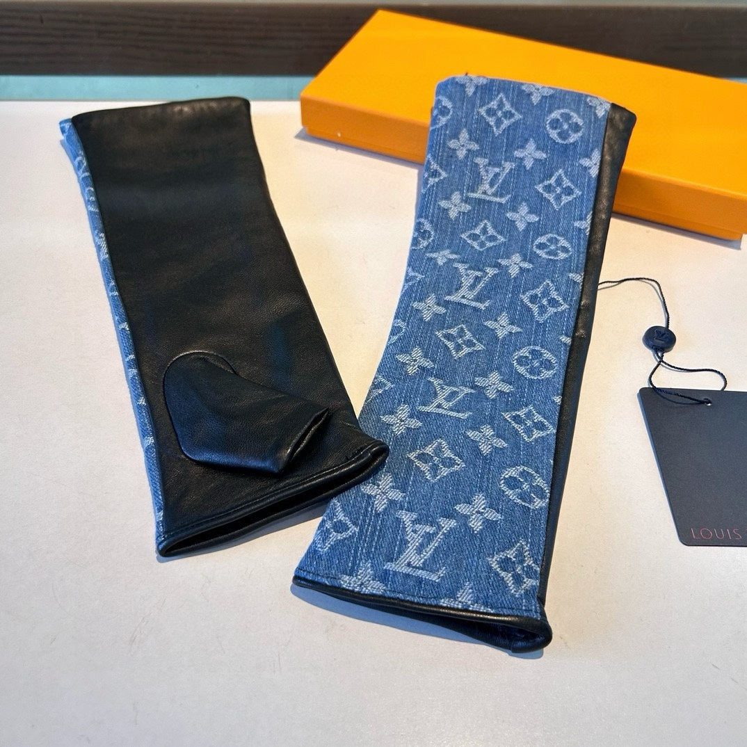 LV Long Gloves In Blue Monogram Denim Fabric 465795