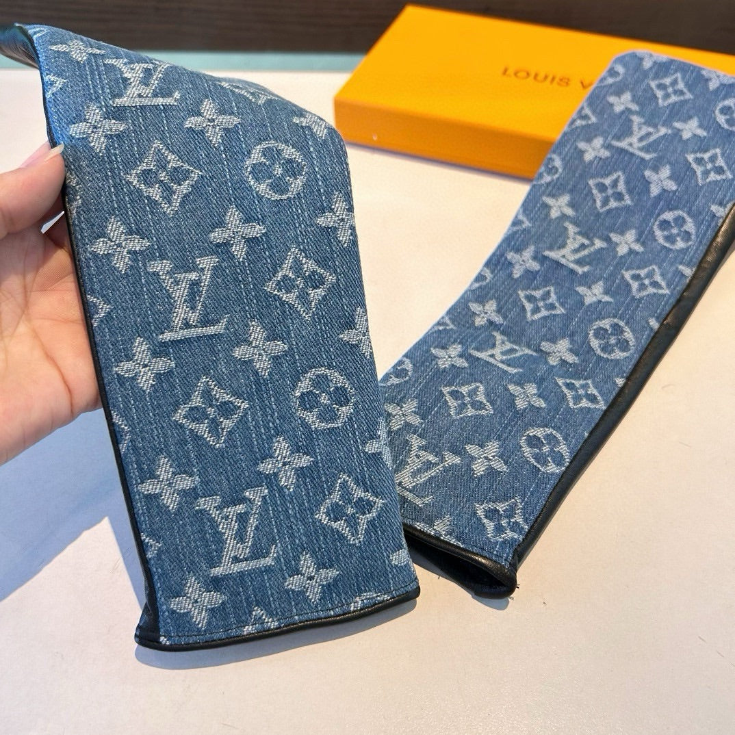 LV Long Gloves In Blue Monogram Denim Fabric 465795
