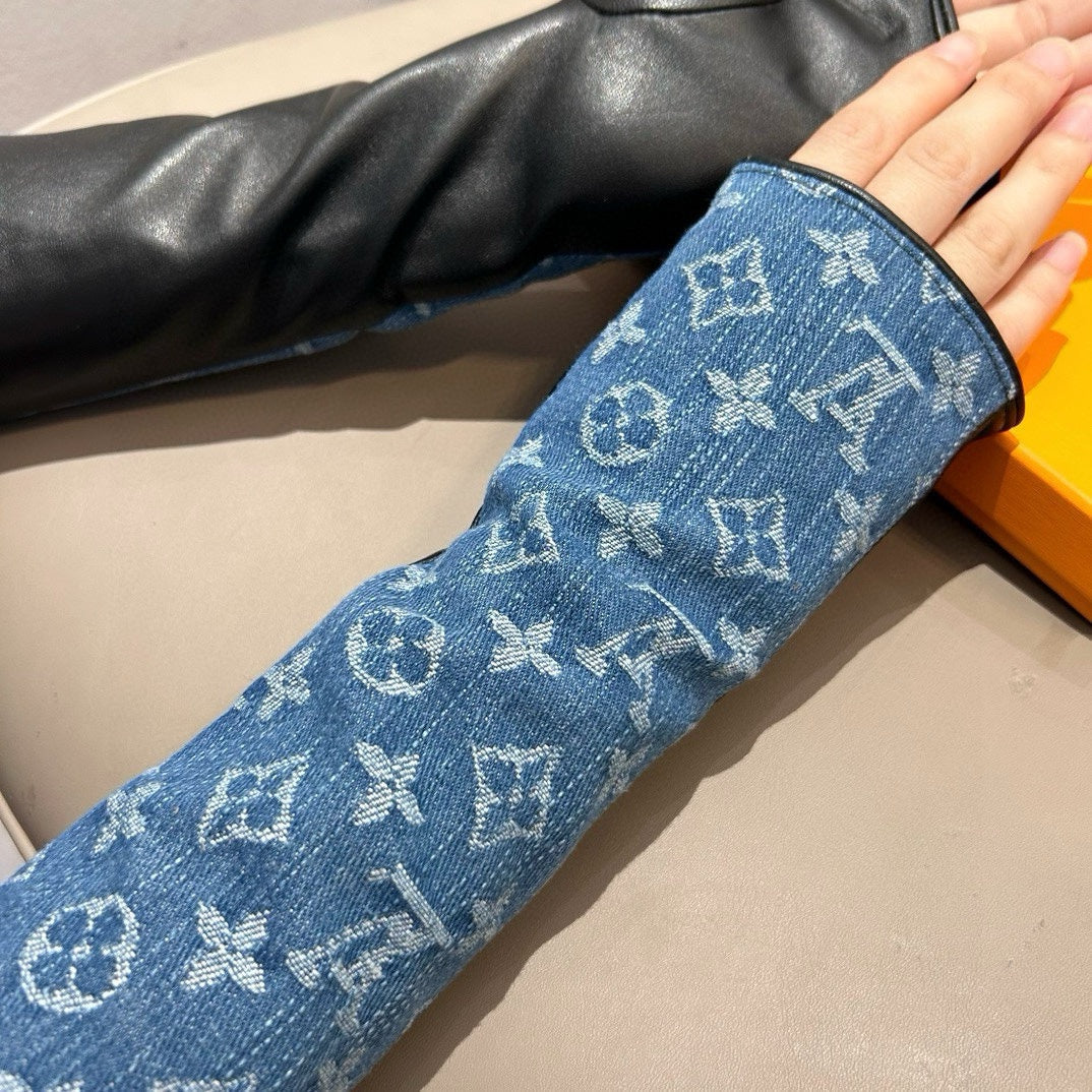 LV Long Gloves In Blue Monogram Denim Fabric 465795