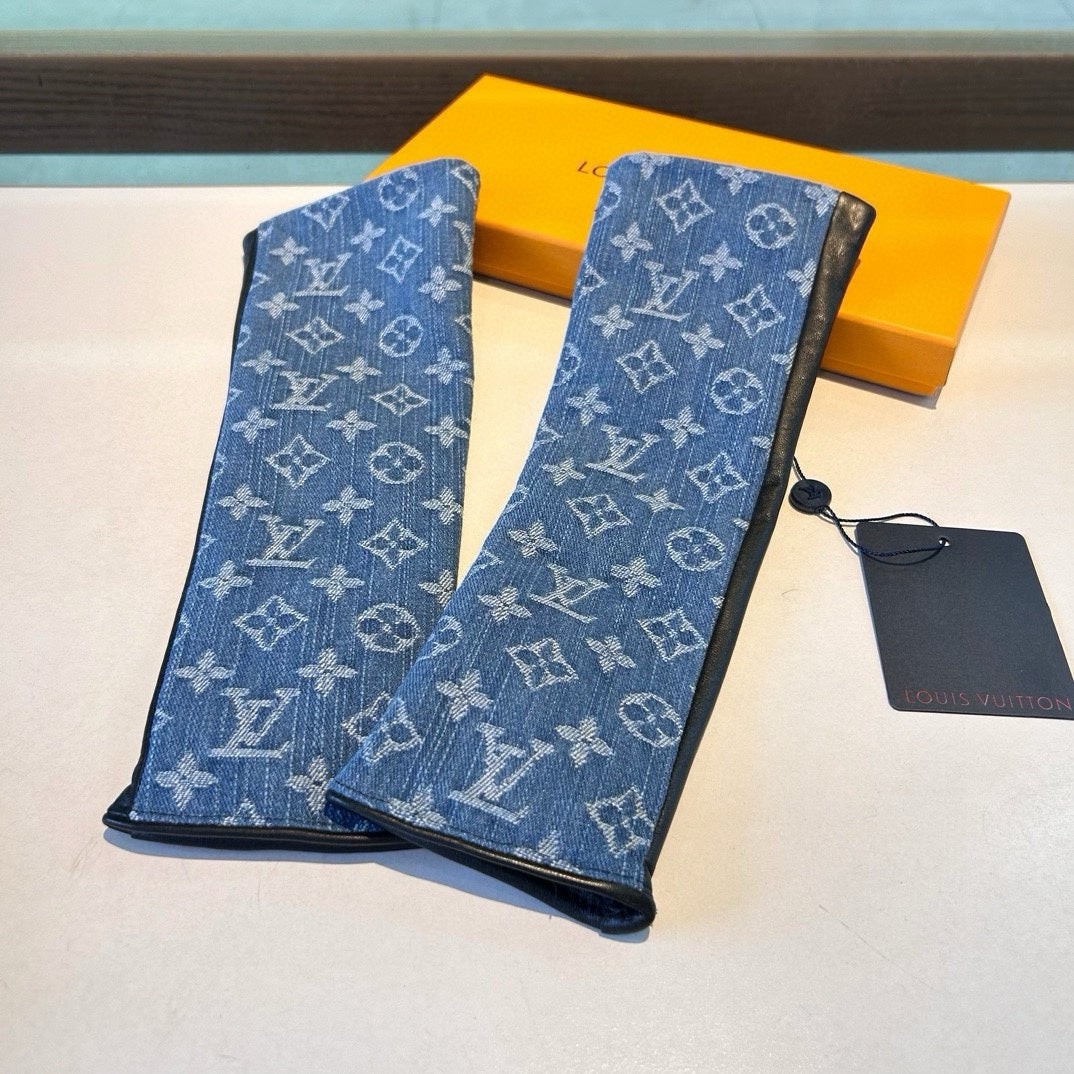LV Long Gloves In Blue Monogram Denim Fabric 465795