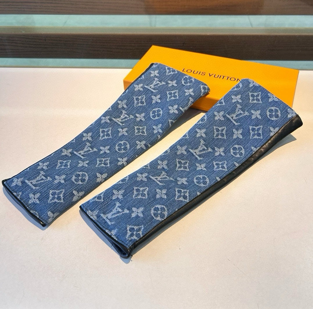 LV Long Gloves In Blue Monogram Denim Fabric 465795