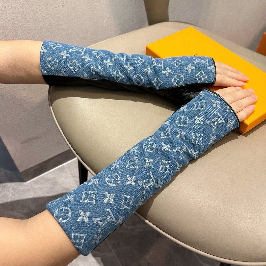 LV Long Gloves In Blue Monogram Denim Fabric 465795