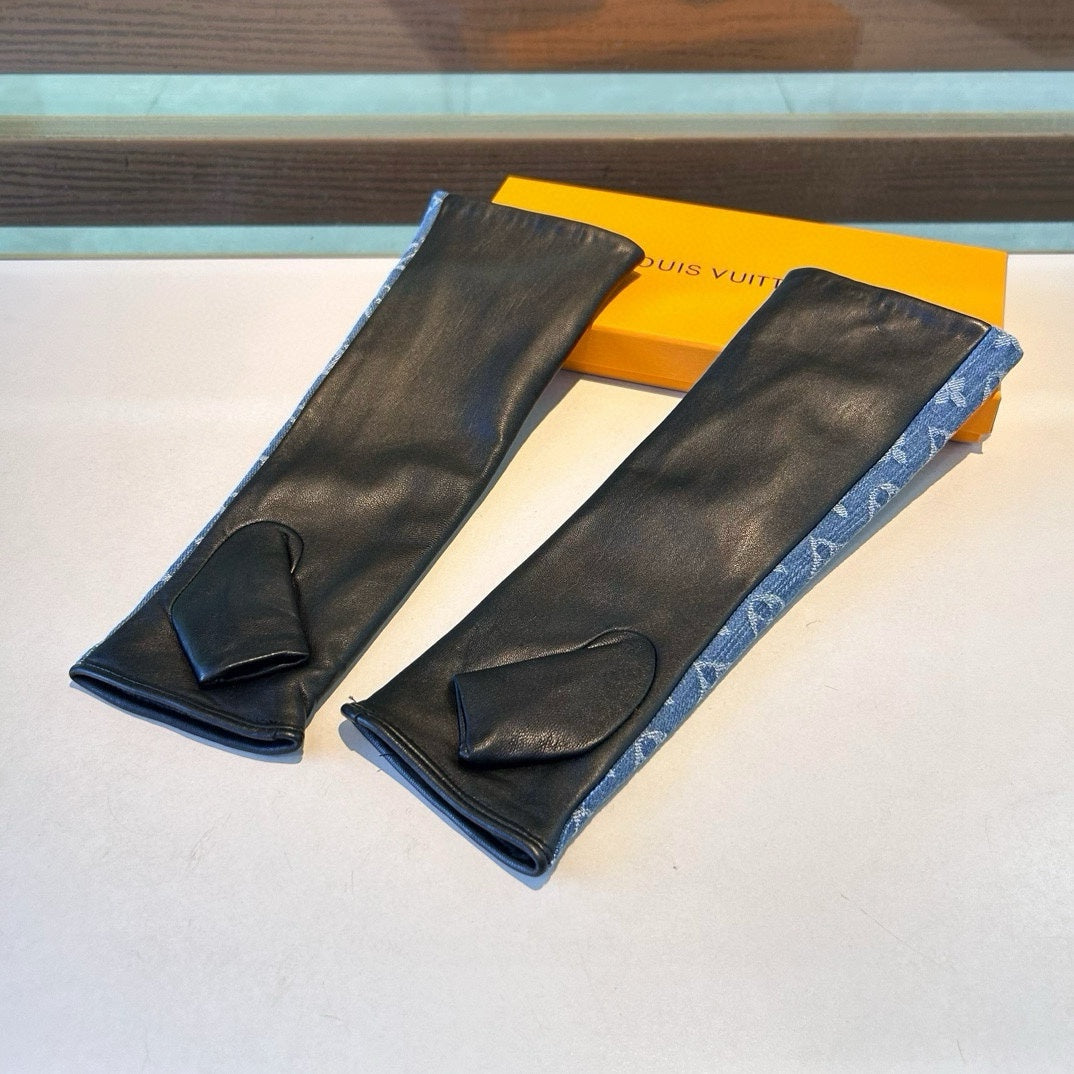 LV Long Gloves In Blue Monogram Denim Fabric 465795