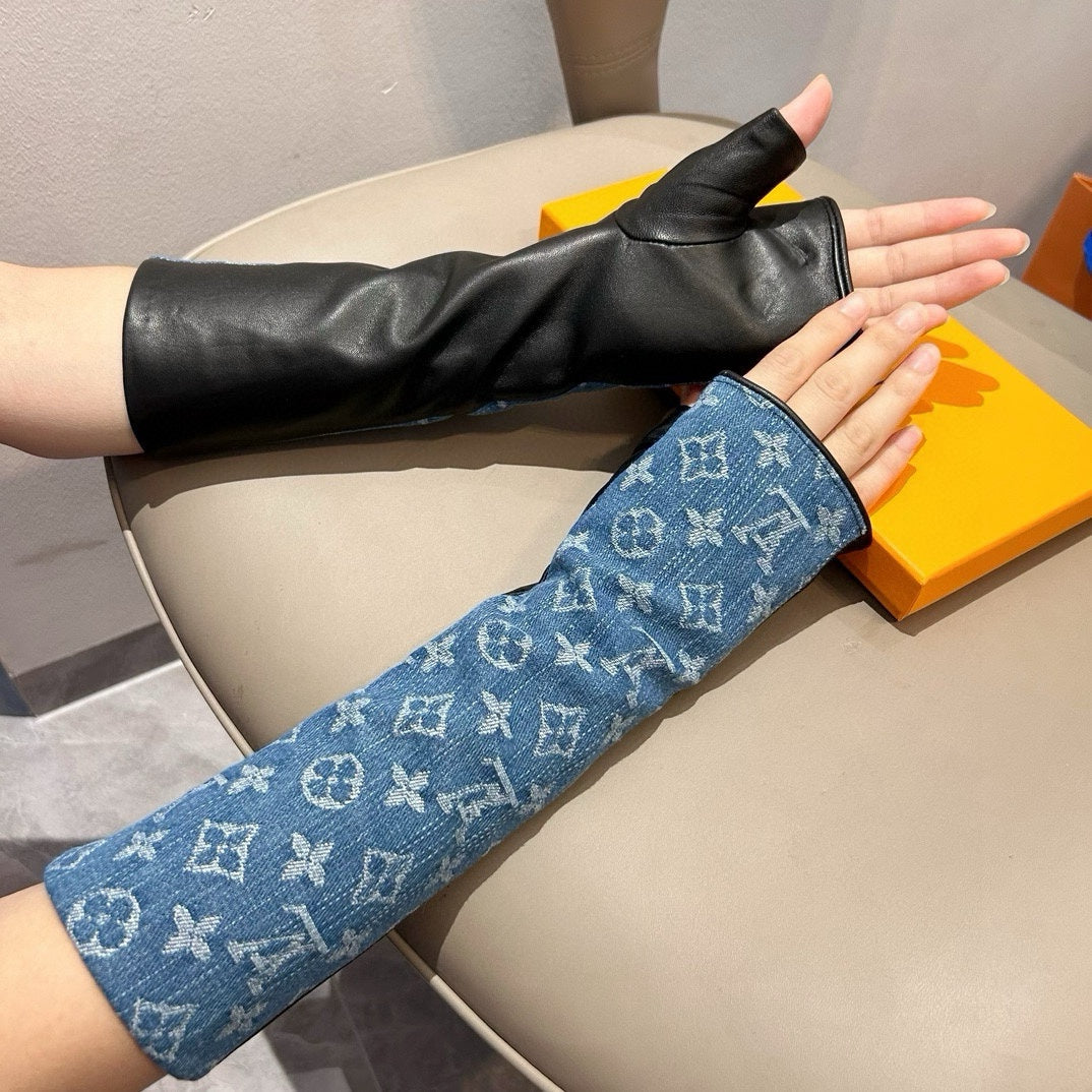 LV Long Gloves In Blue Monogram Denim Fabric 465795