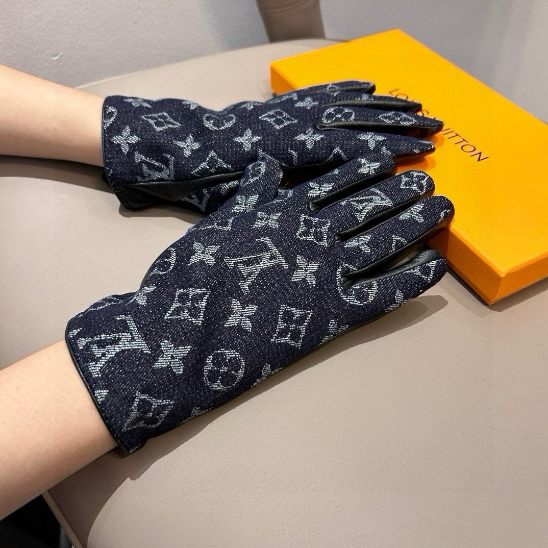 LV Gloves In Black Denim Fabric And Lambskin 470710