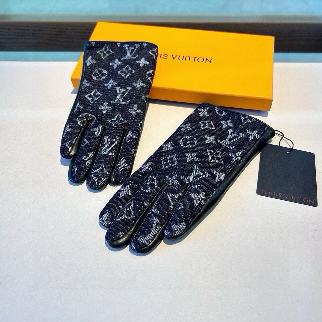 LV Gloves In Black Denim Fabric And Lambskin 470710