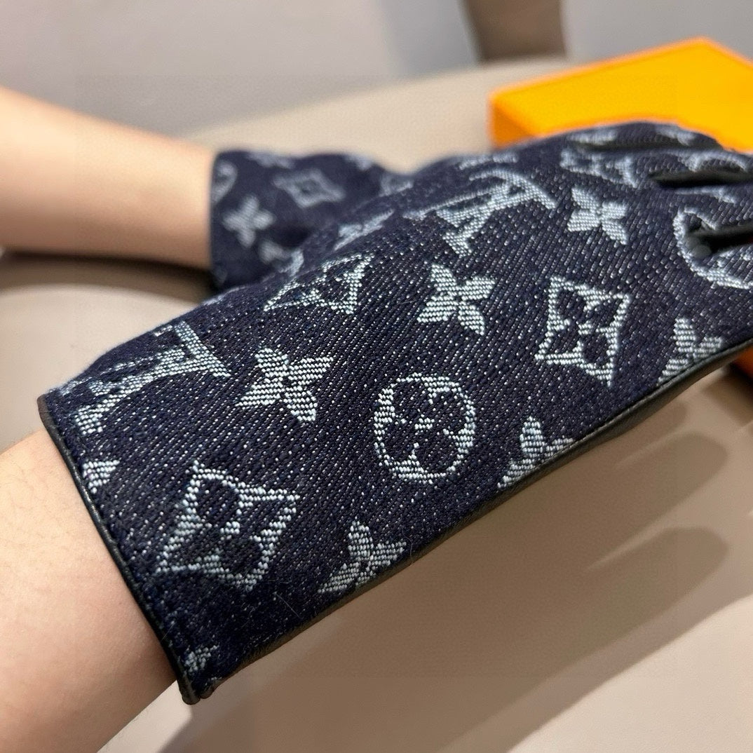 LV Gloves In Black Denim Fabric And Lambskin 470710