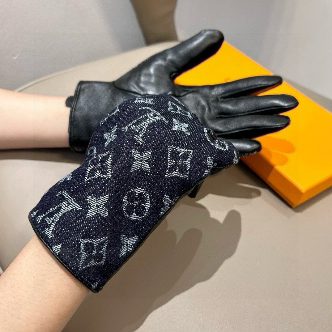 LV Gloves In Black Denim Fabric And Lambskin 470710