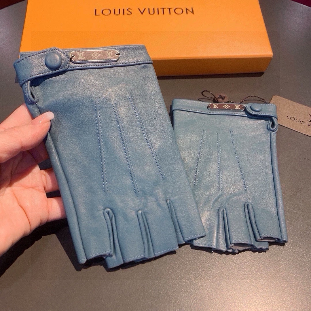LV Gloves In Blue Grey Lambskin 473449