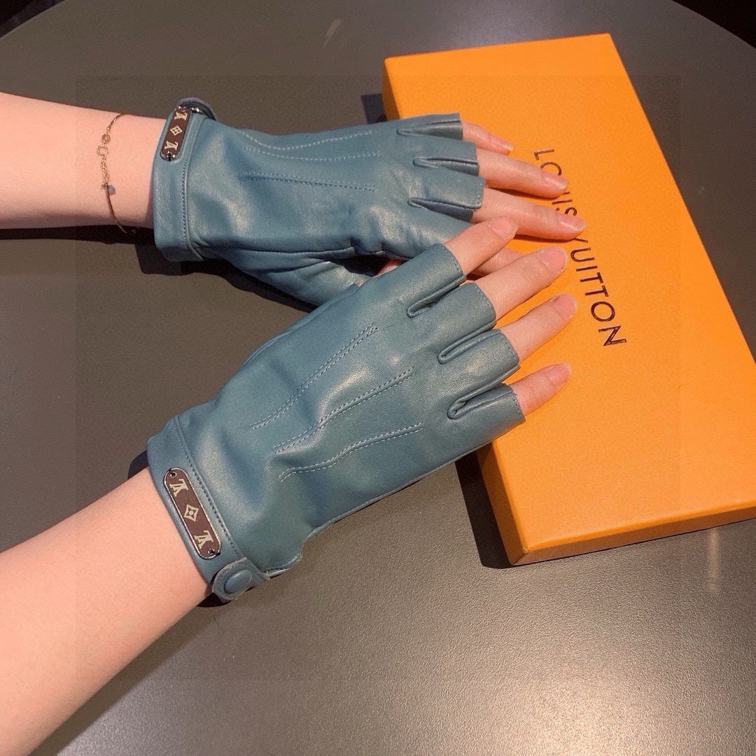 LV Gloves In Blue Grey Lambskin 473449