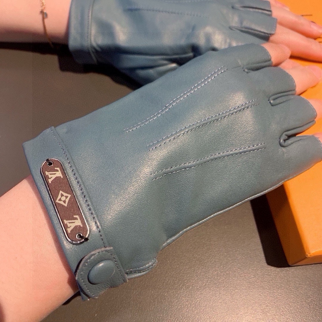 LV Gloves In Blue Grey Lambskin 473449