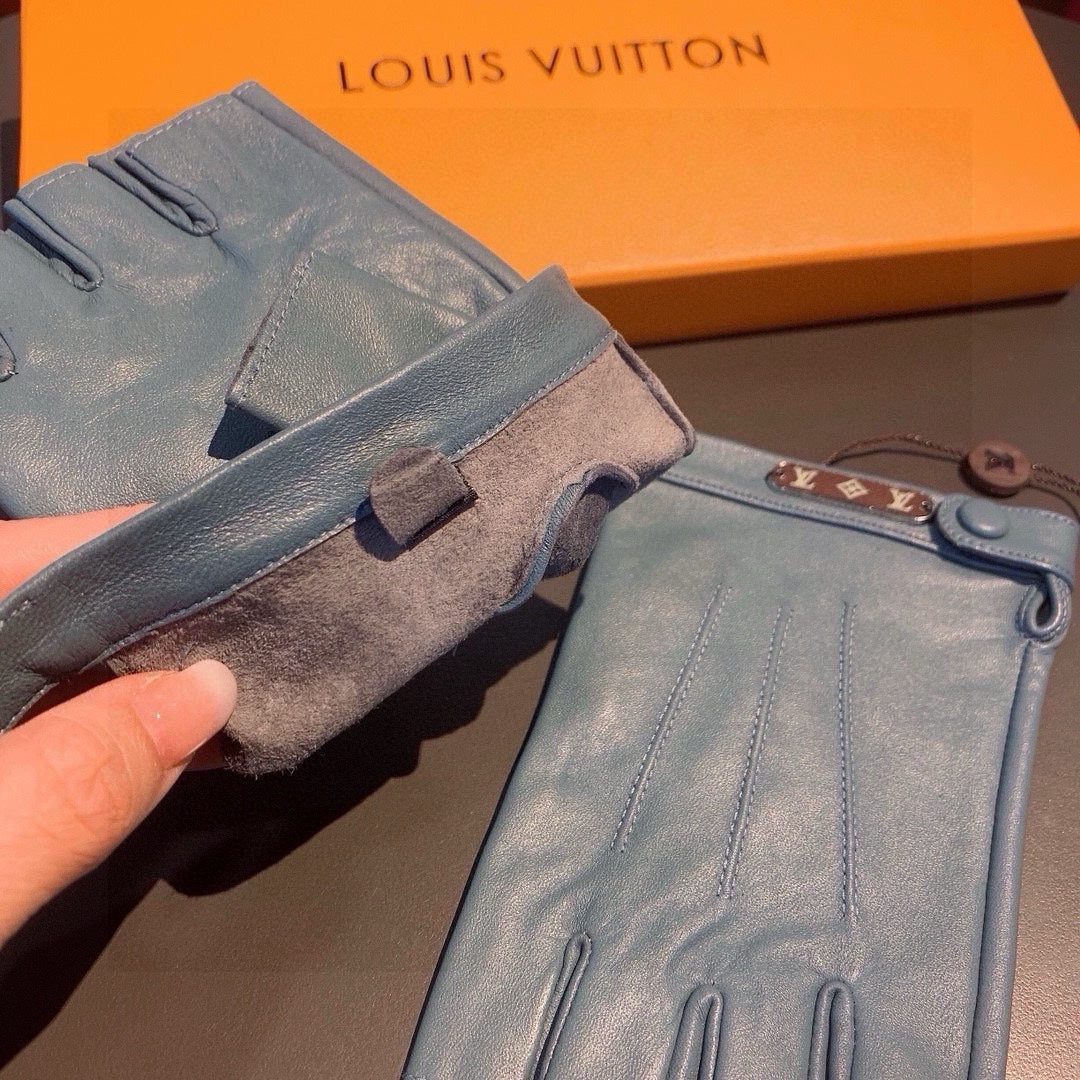 LV Gloves In Blue Grey Lambskin 473449