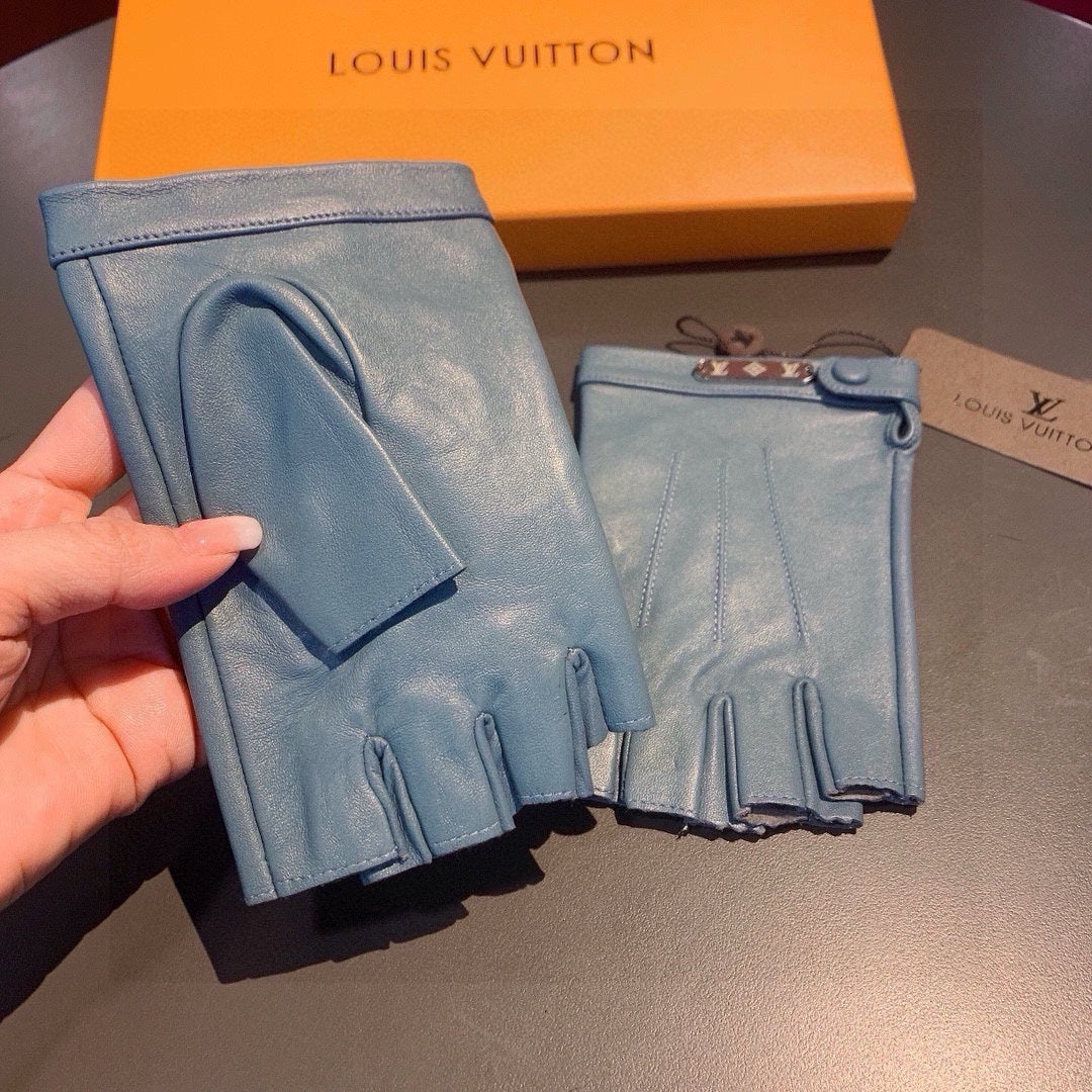 LV Gloves In Blue Grey Lambskin 473449
