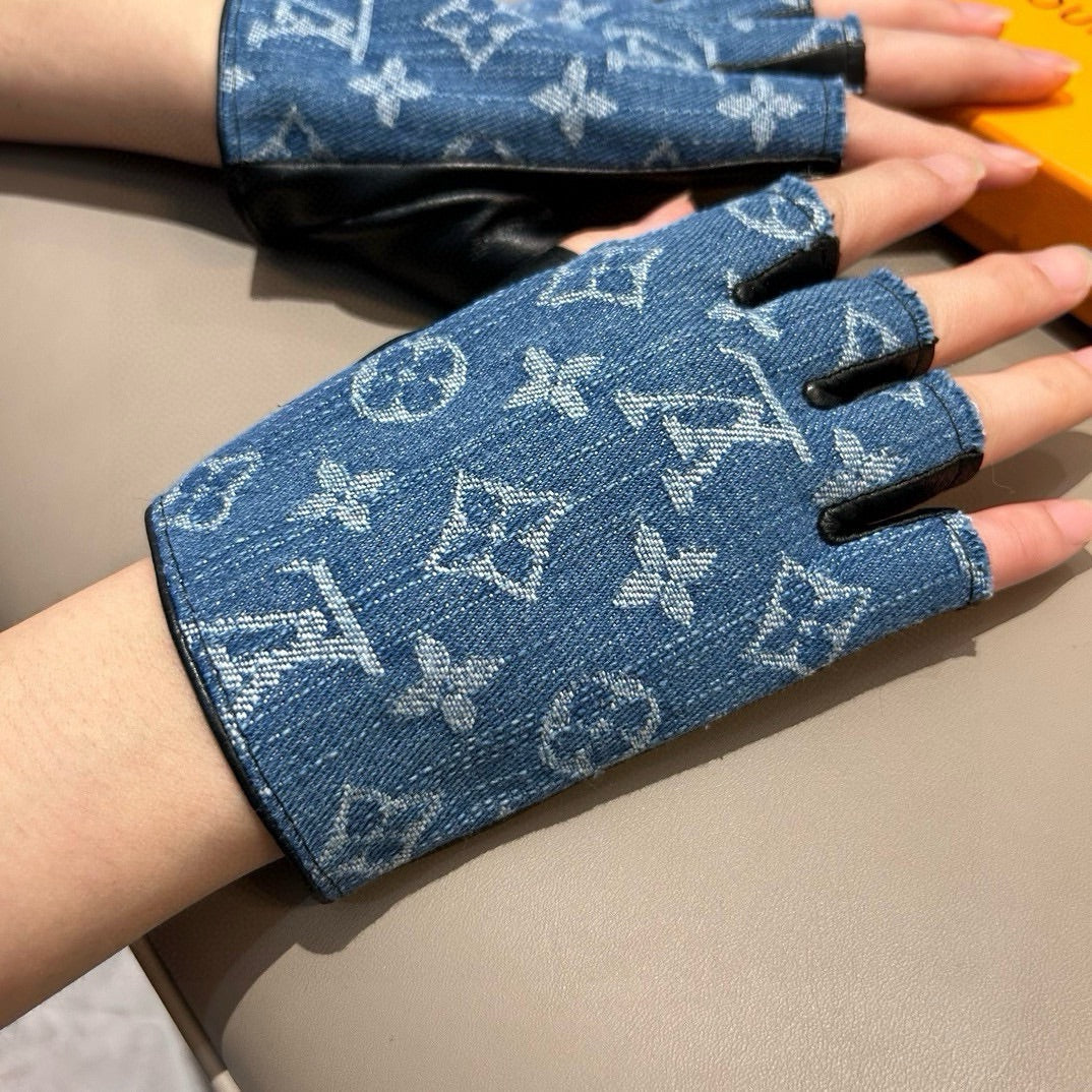 LV Gloves In Blue Demin Fabric 473453