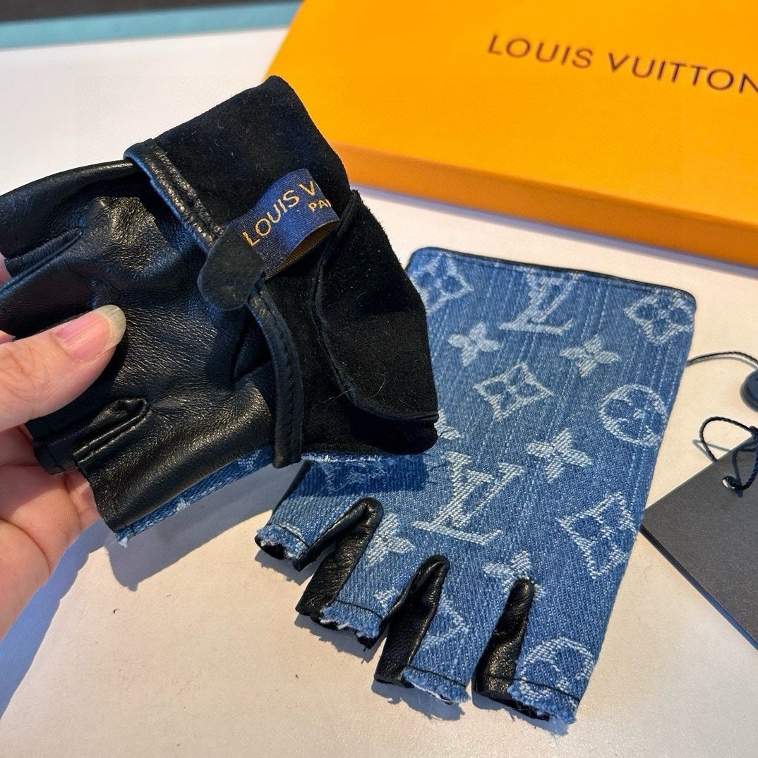 LV Gloves In Blue Demin Fabric 473453