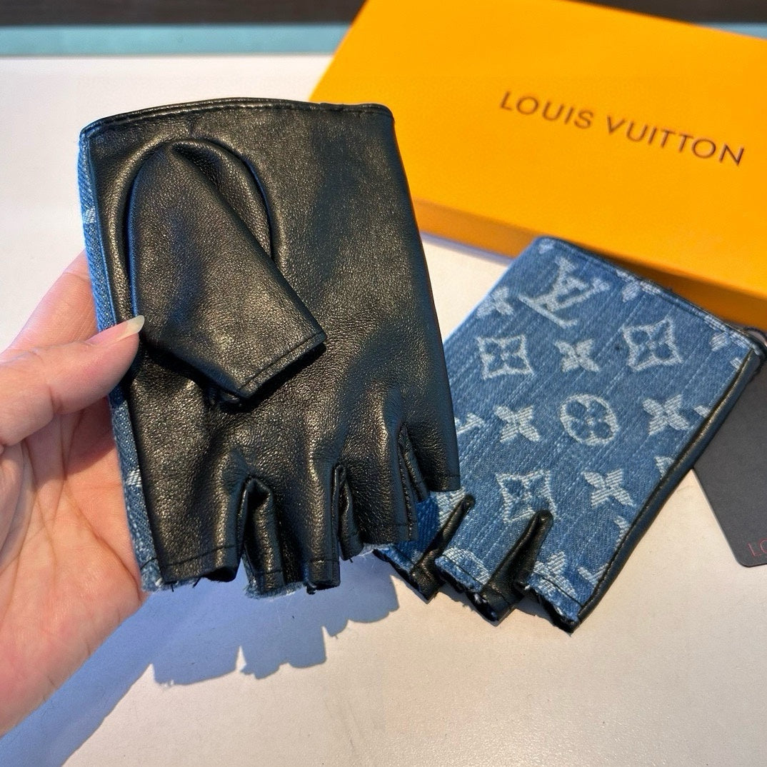 LV Gloves In Blue Demin Fabric 473453