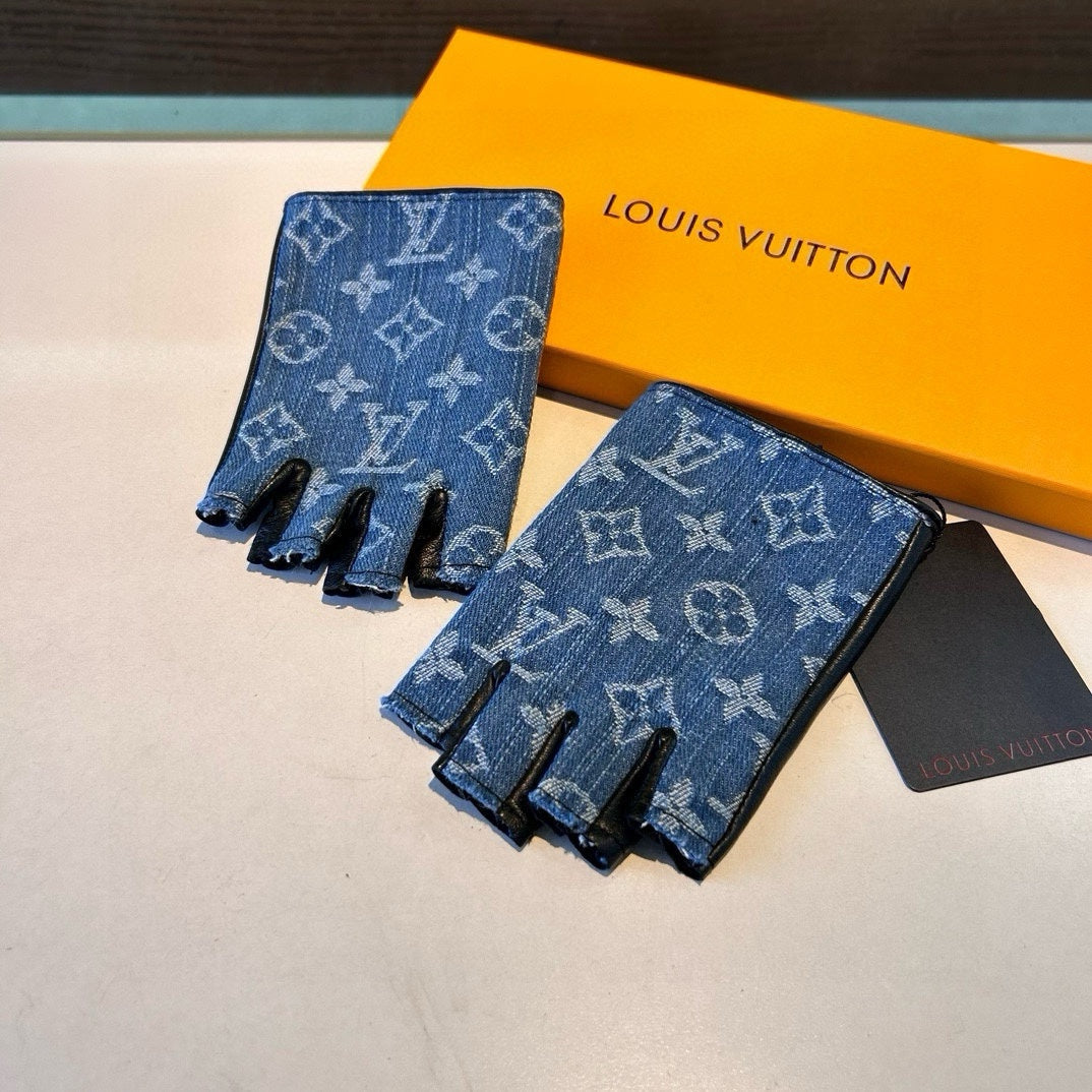 LV Gloves In Blue Demin Fabric 473453