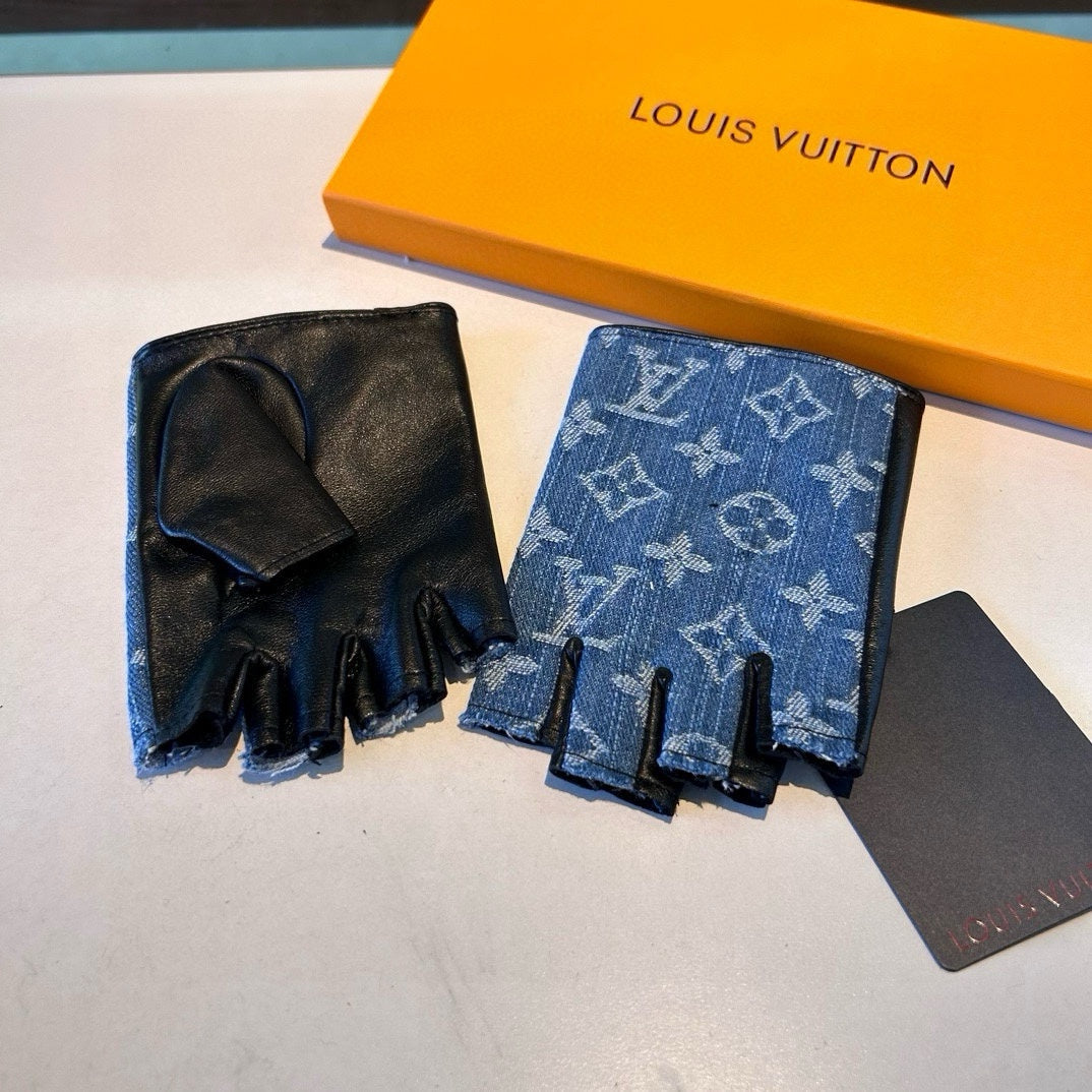 LV Gloves In Blue Demin Fabric 473453