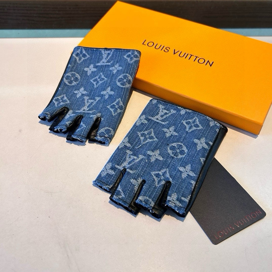 LV Gloves In Blue Demin Fabric 473453