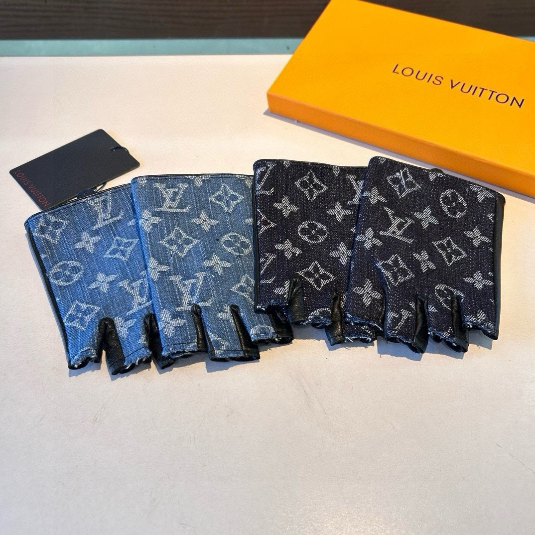 LV Gloves In Charcoal Blue Denim Fabric 473454