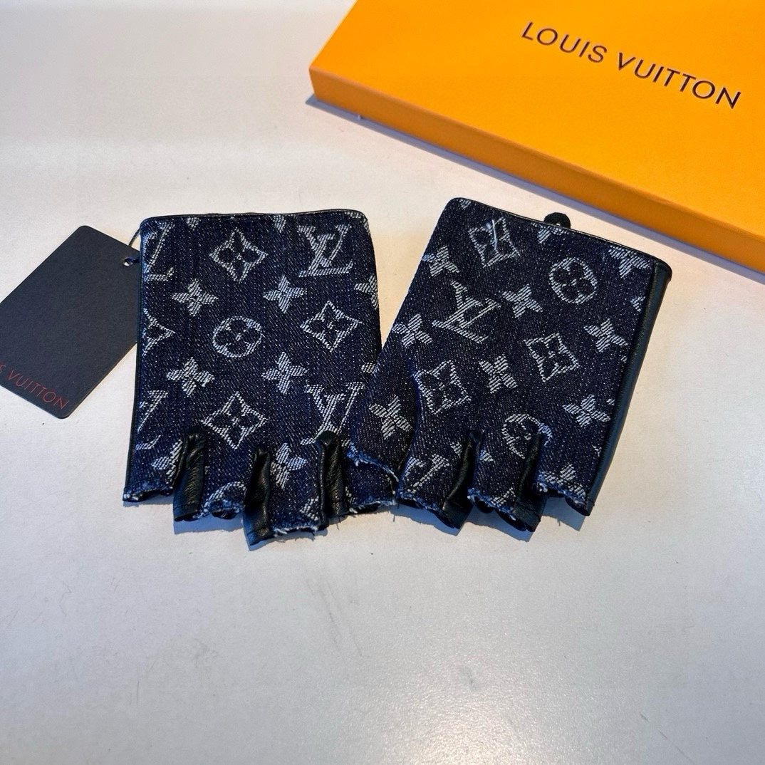 LV Gloves In Charcoal Blue Denim Fabric 473454