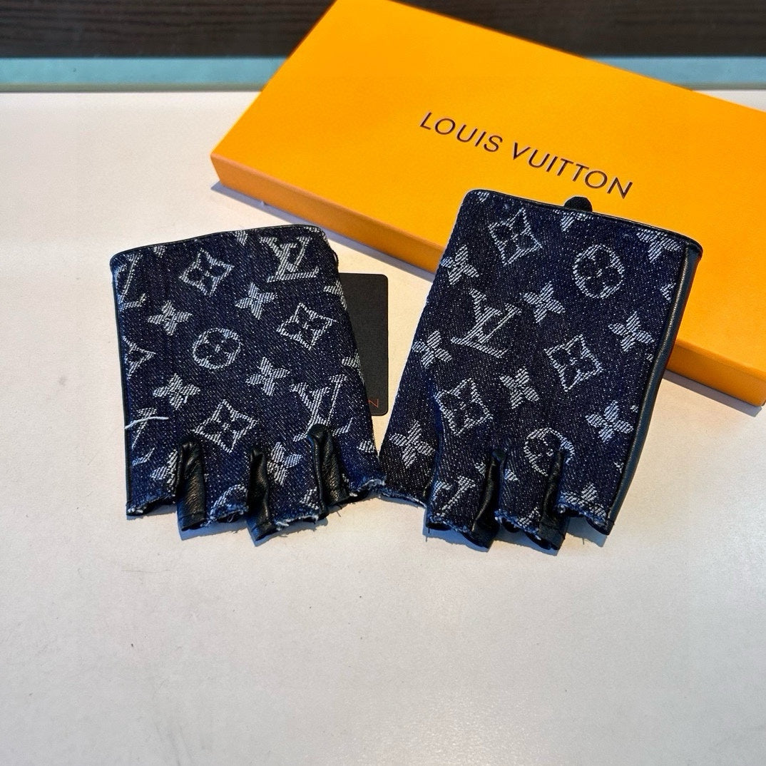 LV Gloves In Charcoal Blue Denim Fabric 473454