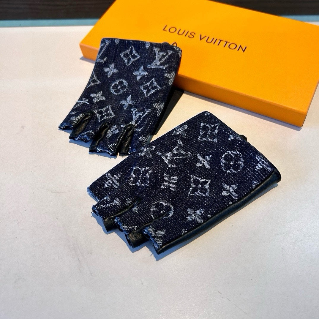 LV Gloves In Charcoal Blue Denim Fabric 473454