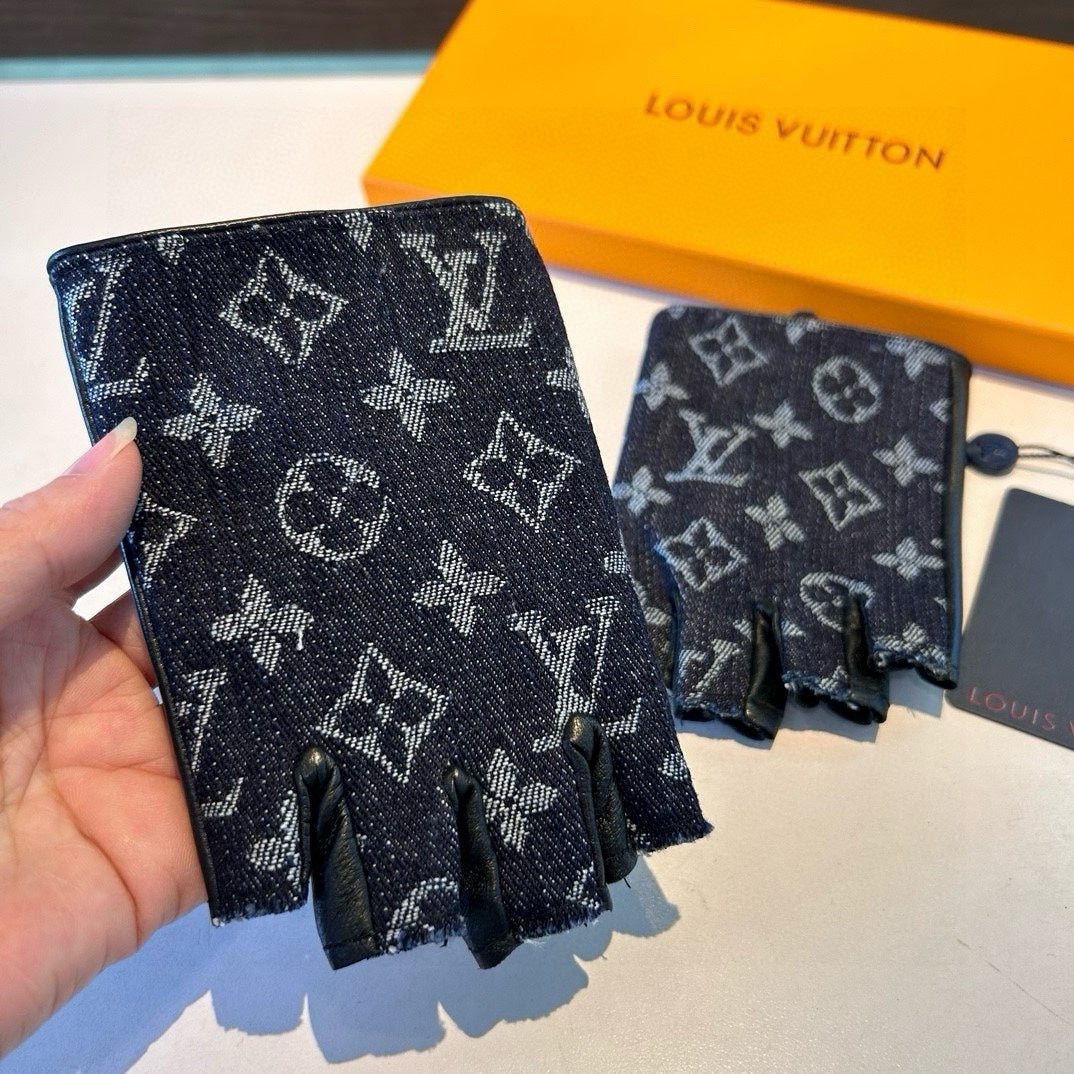 LV Gloves In Charcoal Blue Denim Fabric 473454