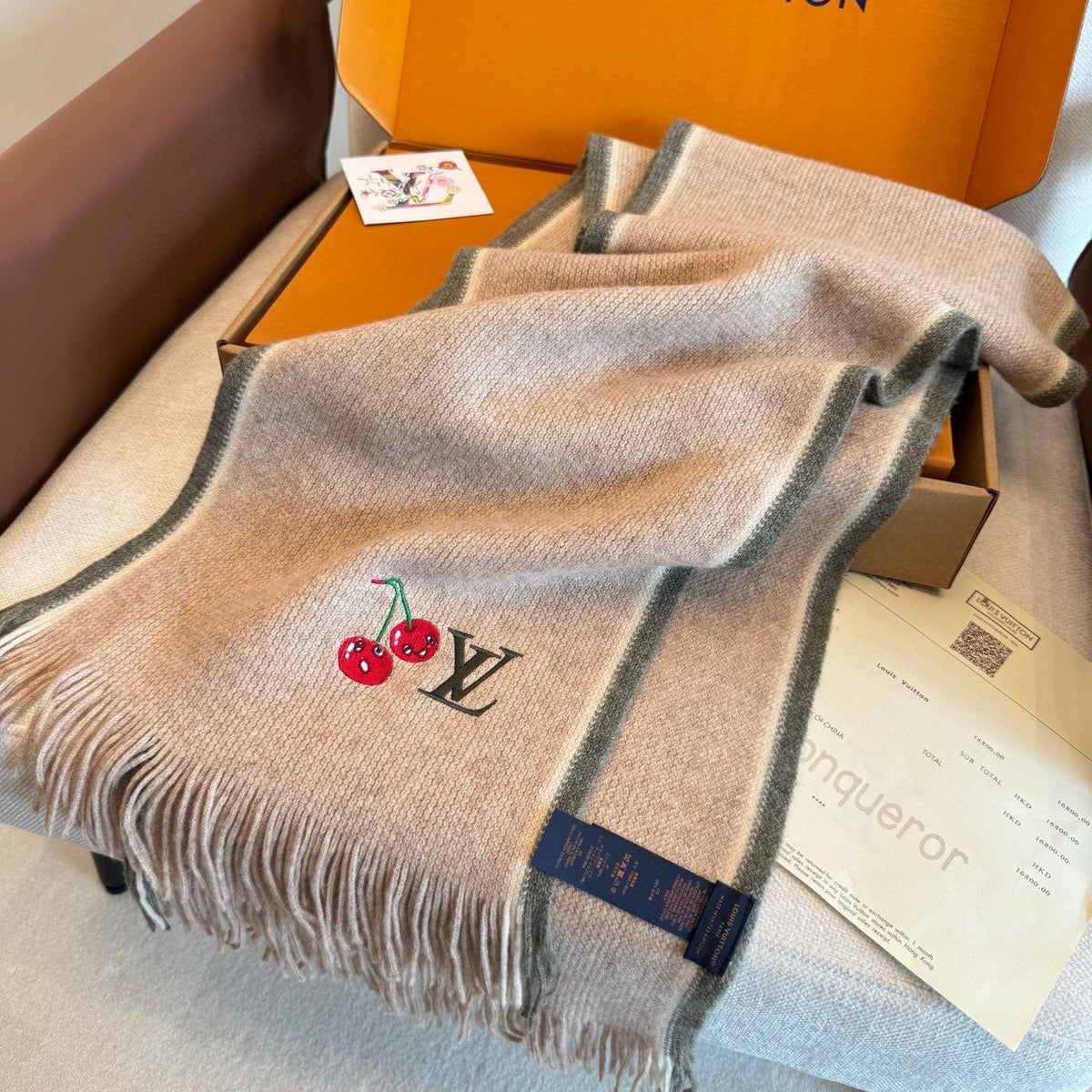 LV 25ss Scarf 180CM Light Beige Knitted Cashmere  292790