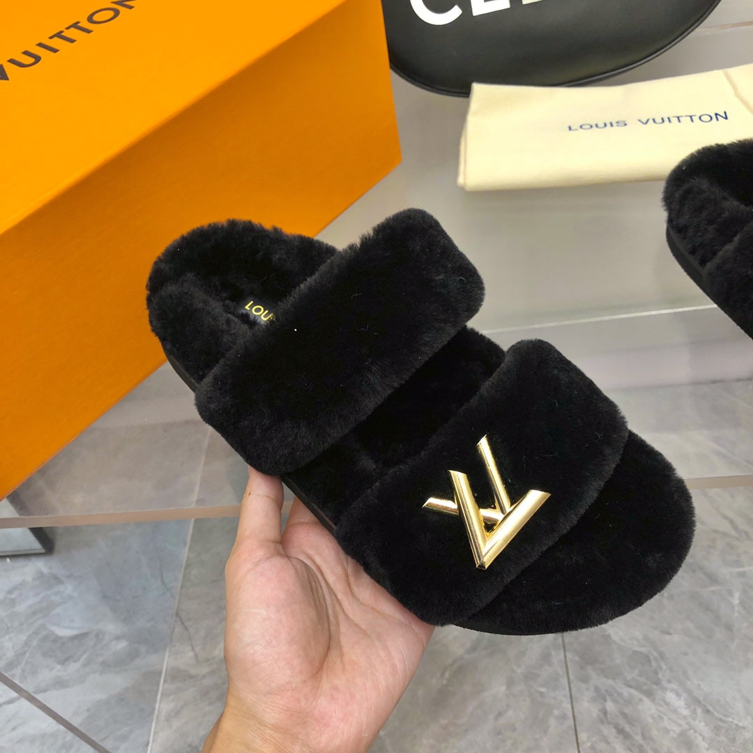 LV Sunset Comfort Flat Mule Black Fleece