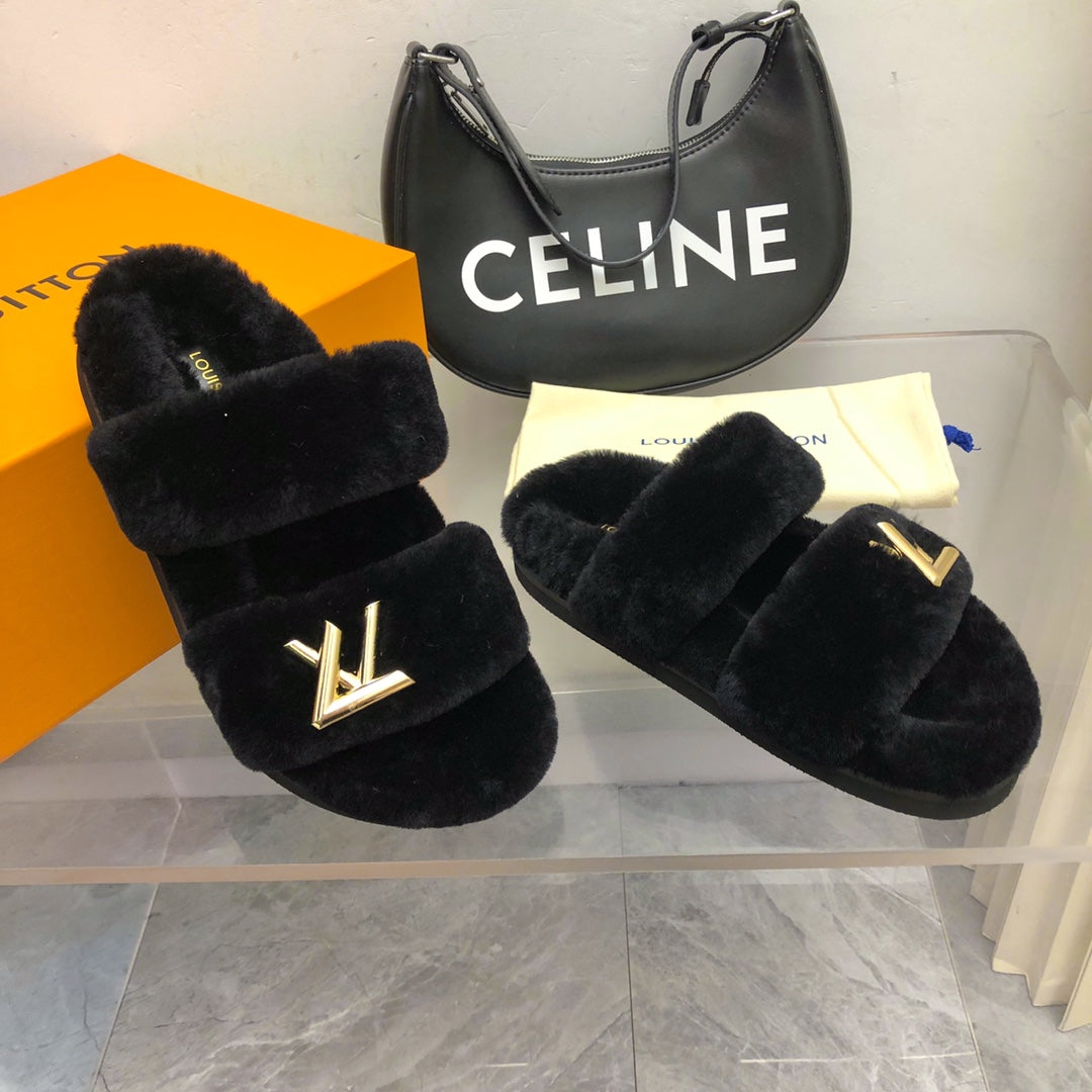LV Sunset Comfort Flat Mule Black Fleece