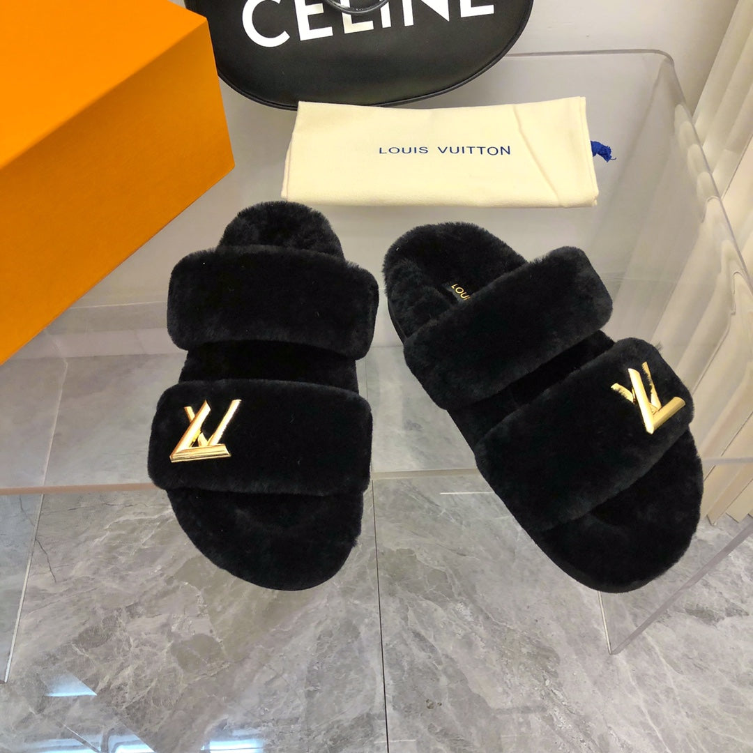 LV Sunset Comfort Flat Mule Black Fleece