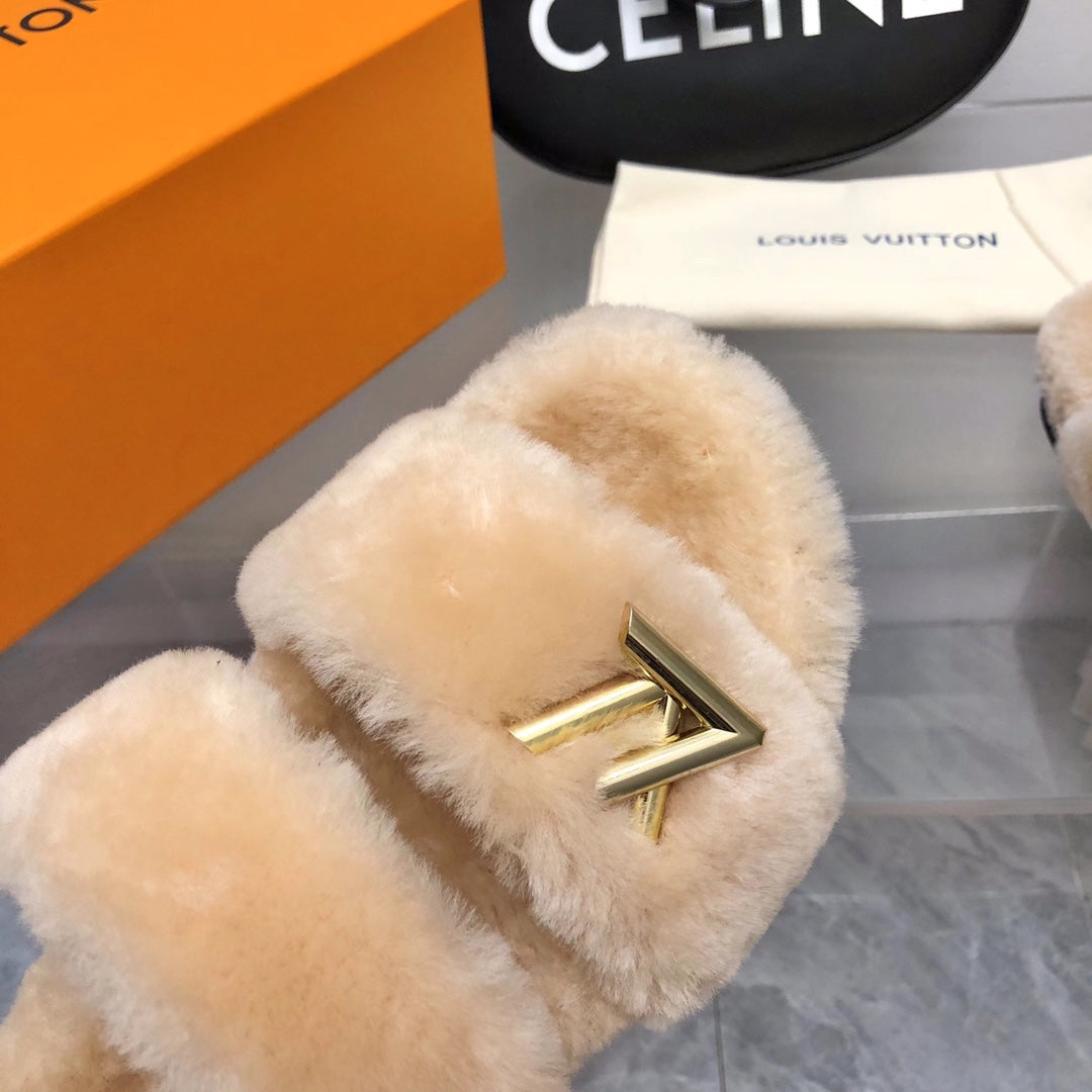 LV Sunset Comfort Flat Mule Beige Fleece
