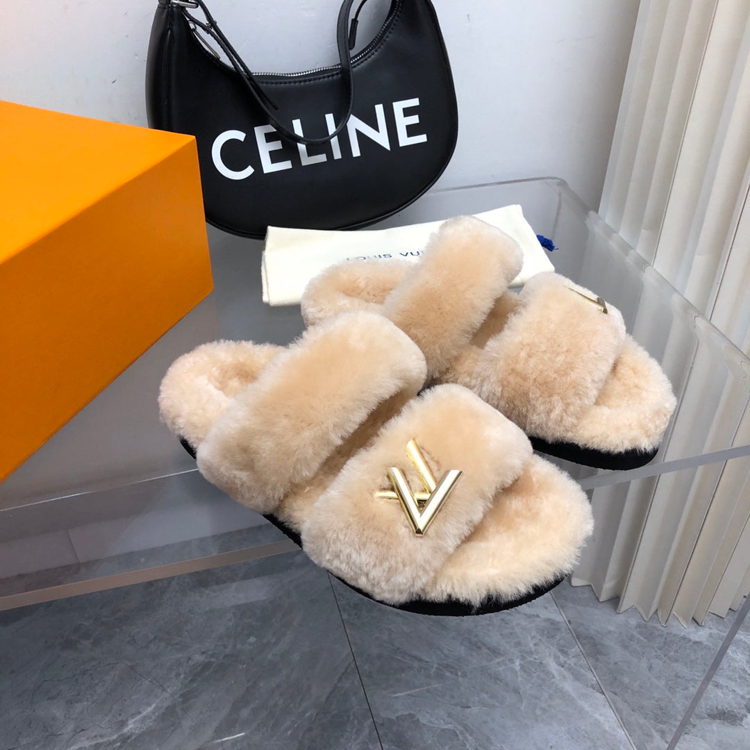LV Sunset Comfort Flat Mule Beige Fleece