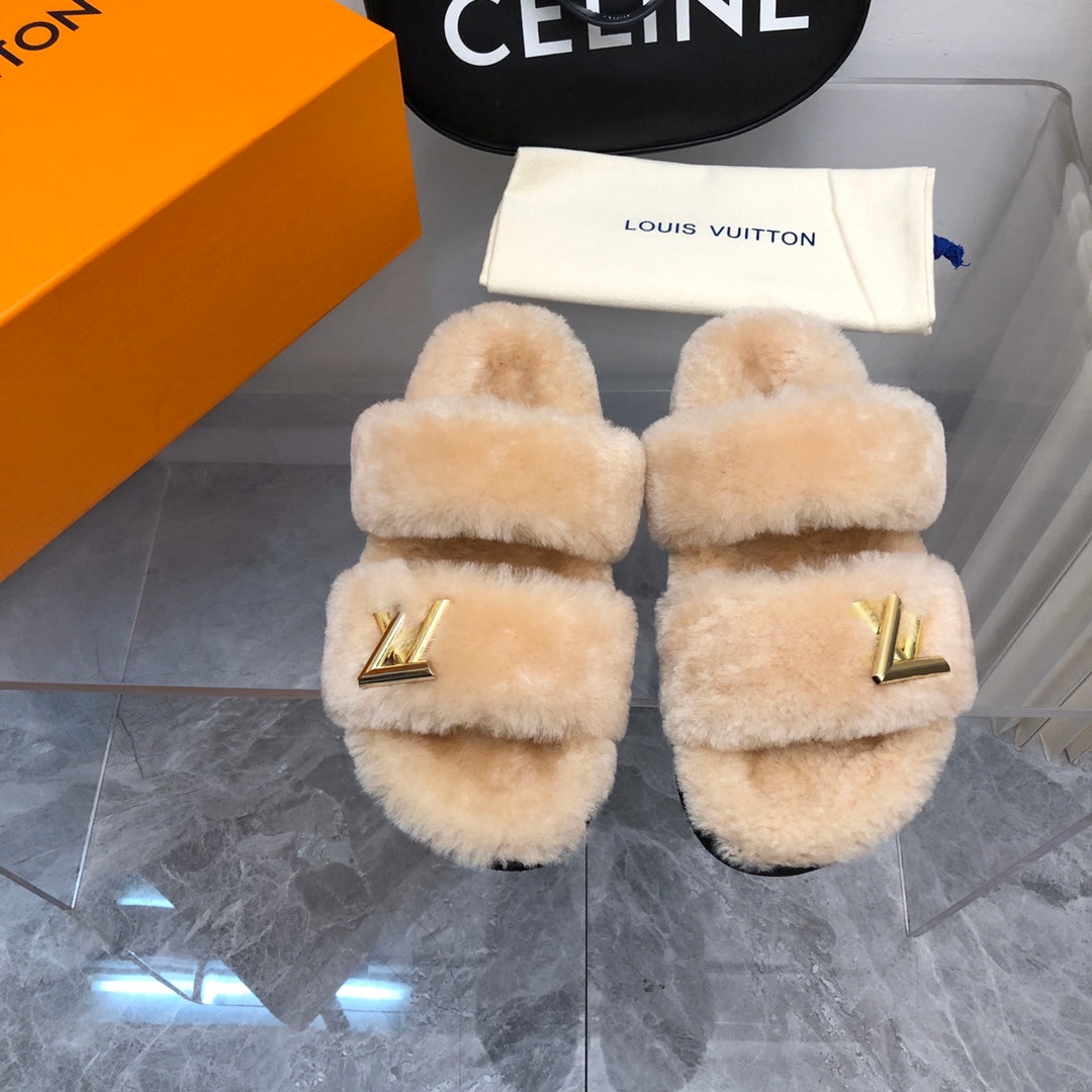 LV Sunset Comfort Flat Mule Beige Fleece