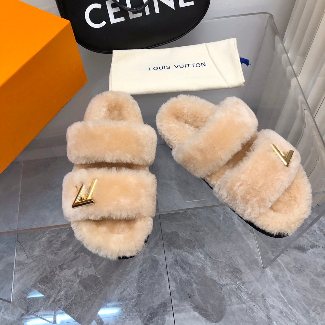LV Sunset Comfort Flat Mule Beige Fleece