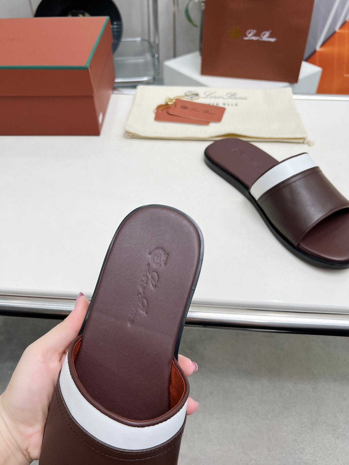 LP SLIPPER PATHON CHOCOLATE CALFSKIN