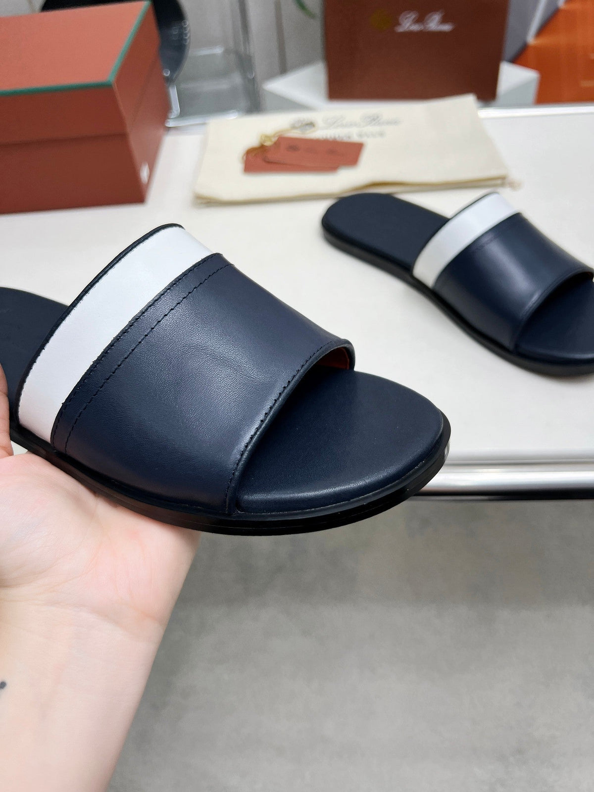 LP SLIPPER PATHON DENIM COLOR CALFSKIN