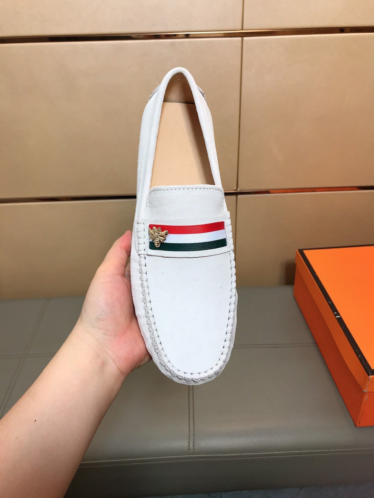 GG Men's Loafer White Suede 526677