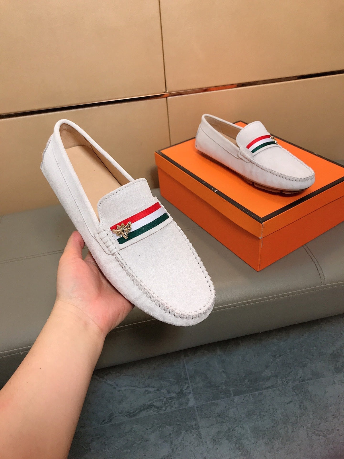 GG Men's Loafer White Suede 526677