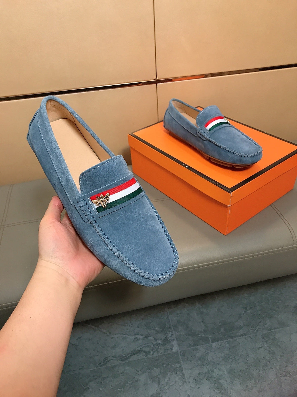 GG Men's Loafer Blue Suede 526678