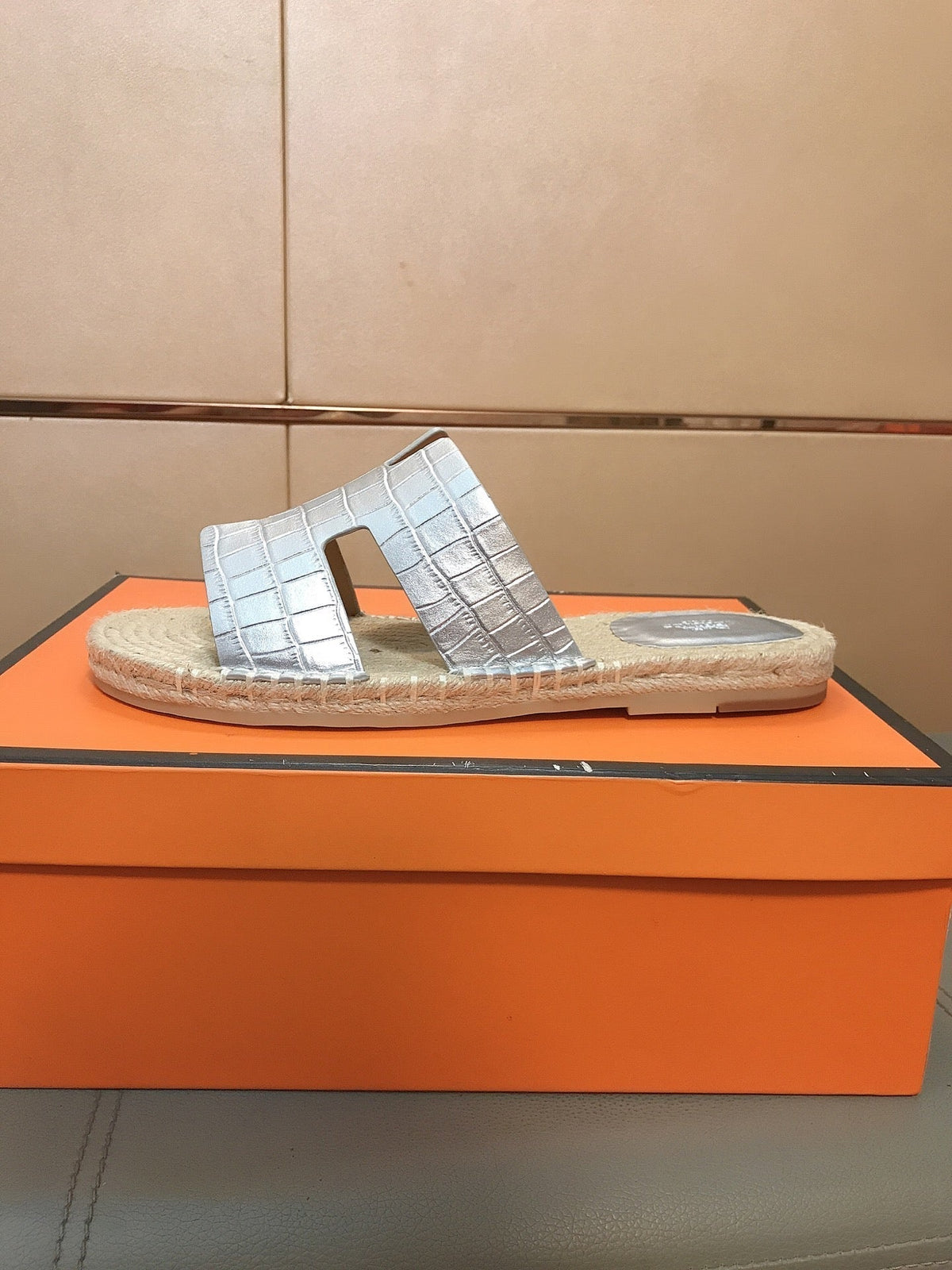 HM Men's Antigua Espadrille Silver Embossed Cowhide 704129