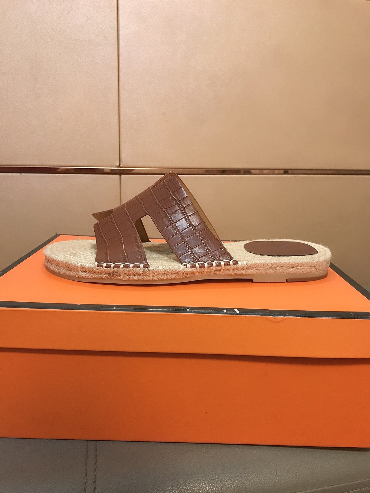 HM Men's Antigua Espadrille Brown Embossed Cowhide 704132